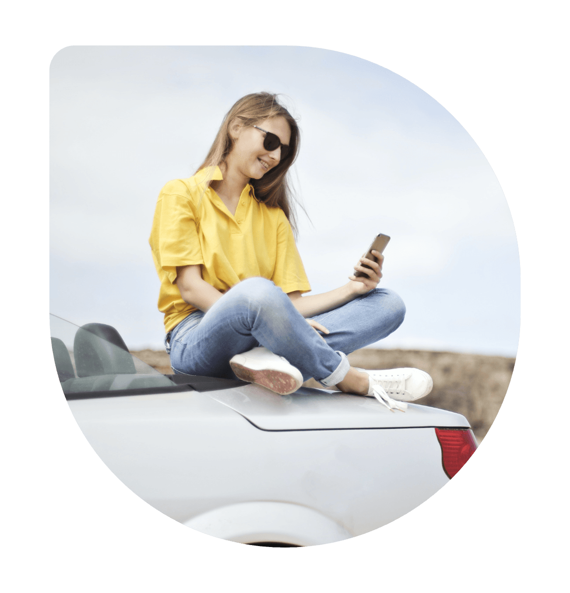 Highlight credit card woman phone on car EN v1