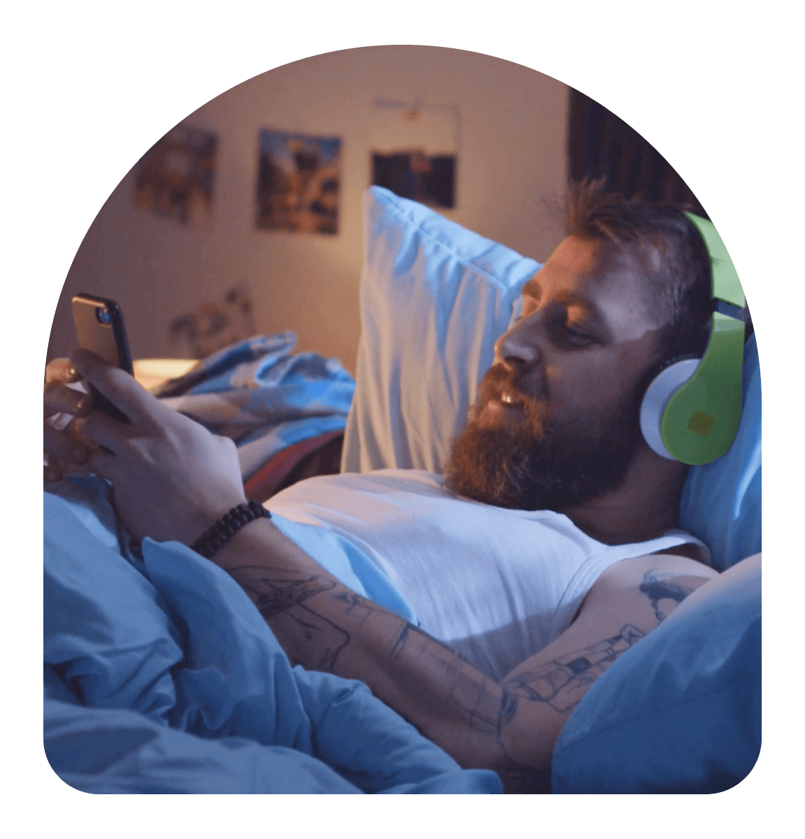 Highlight other man with phone in bed